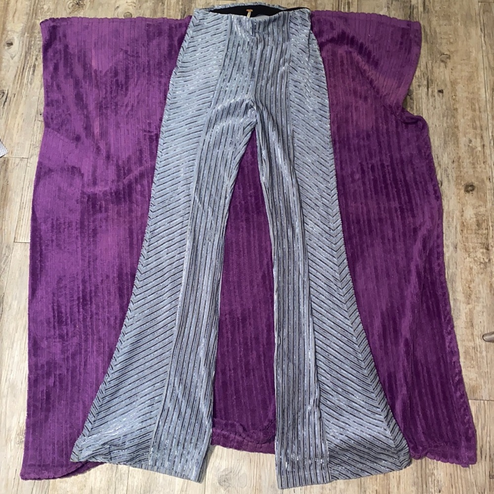 Free People Blue Velour High waisted Bell Bottoms
